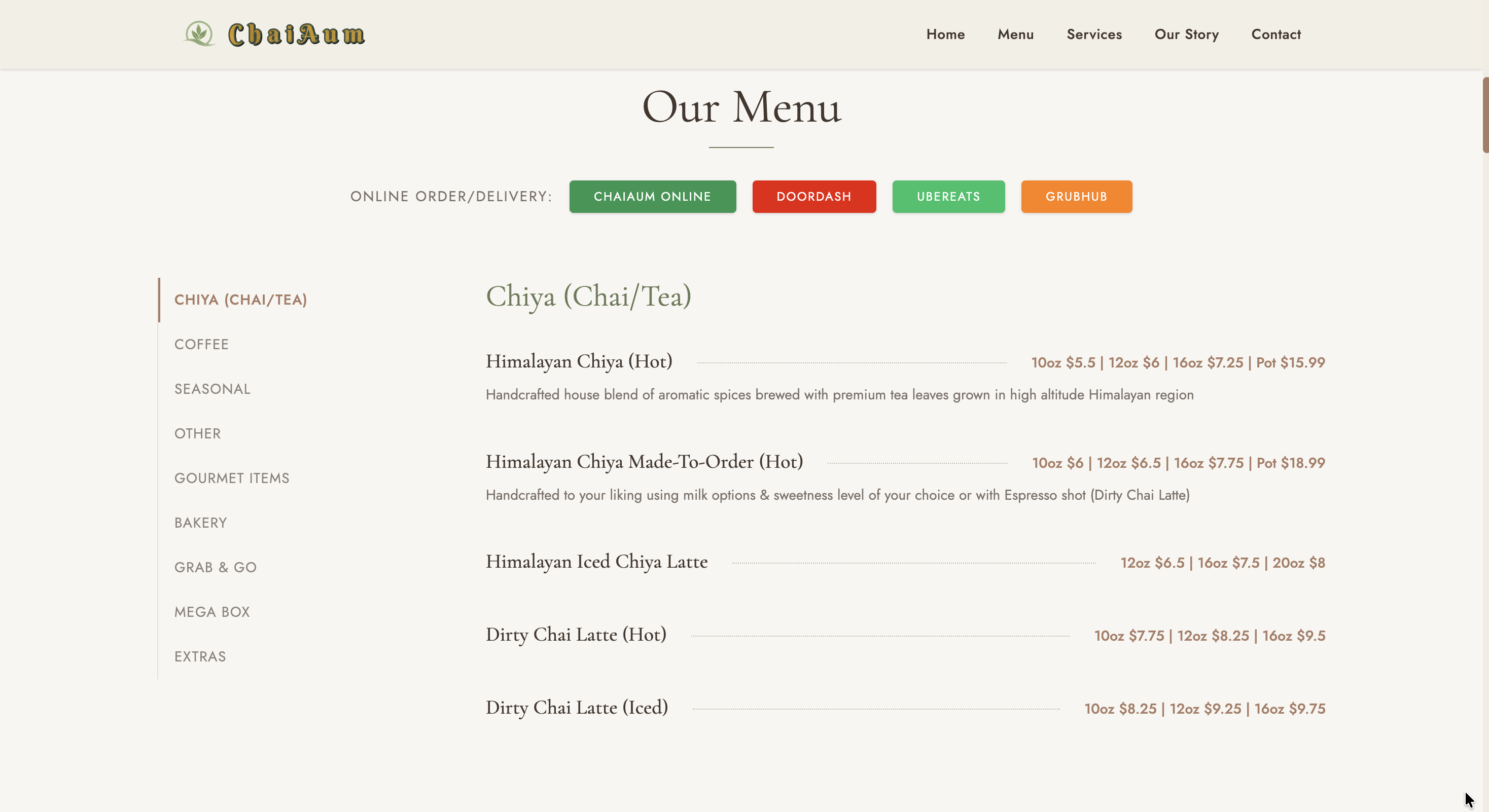 New chaiAum menu